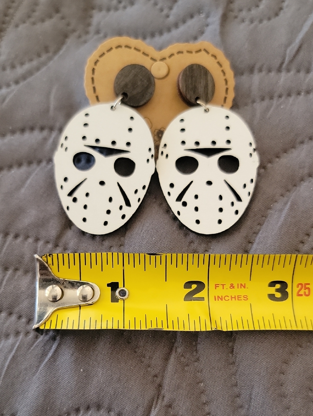 White Hockey Mask Dangle "Jason" Horror Earrings - Picture 4 of 4